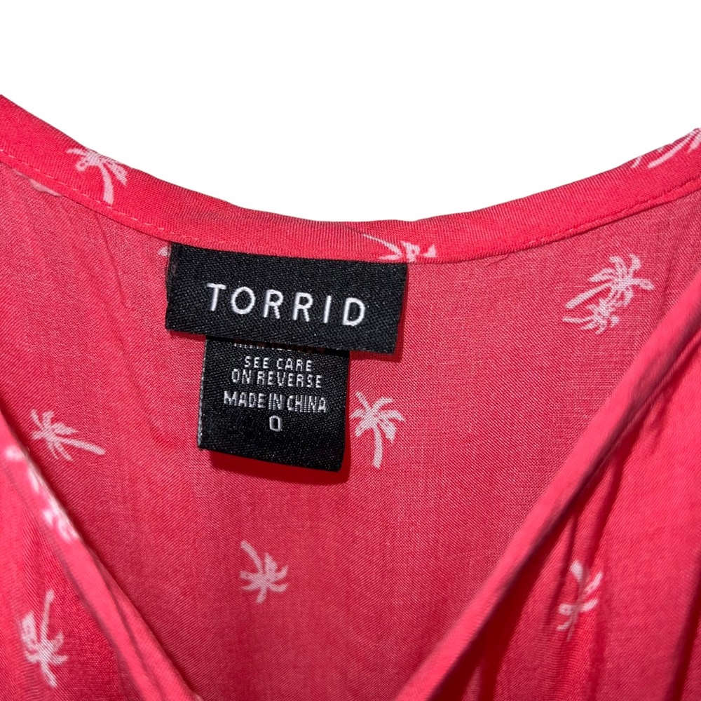 Torrid Tank Top Pink Palm Trees Spagetti Straps Ruffle Tropical Beach Size 0X - Picture 8 of 9